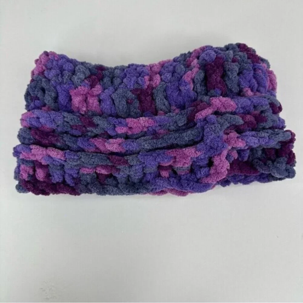 Handmade Purple Variegated Chunky Knit Headband Ear Warmer Soft Chenille NEW - Picture 5 of 8